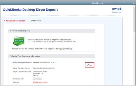 quickbooks desktop direct deposit form
