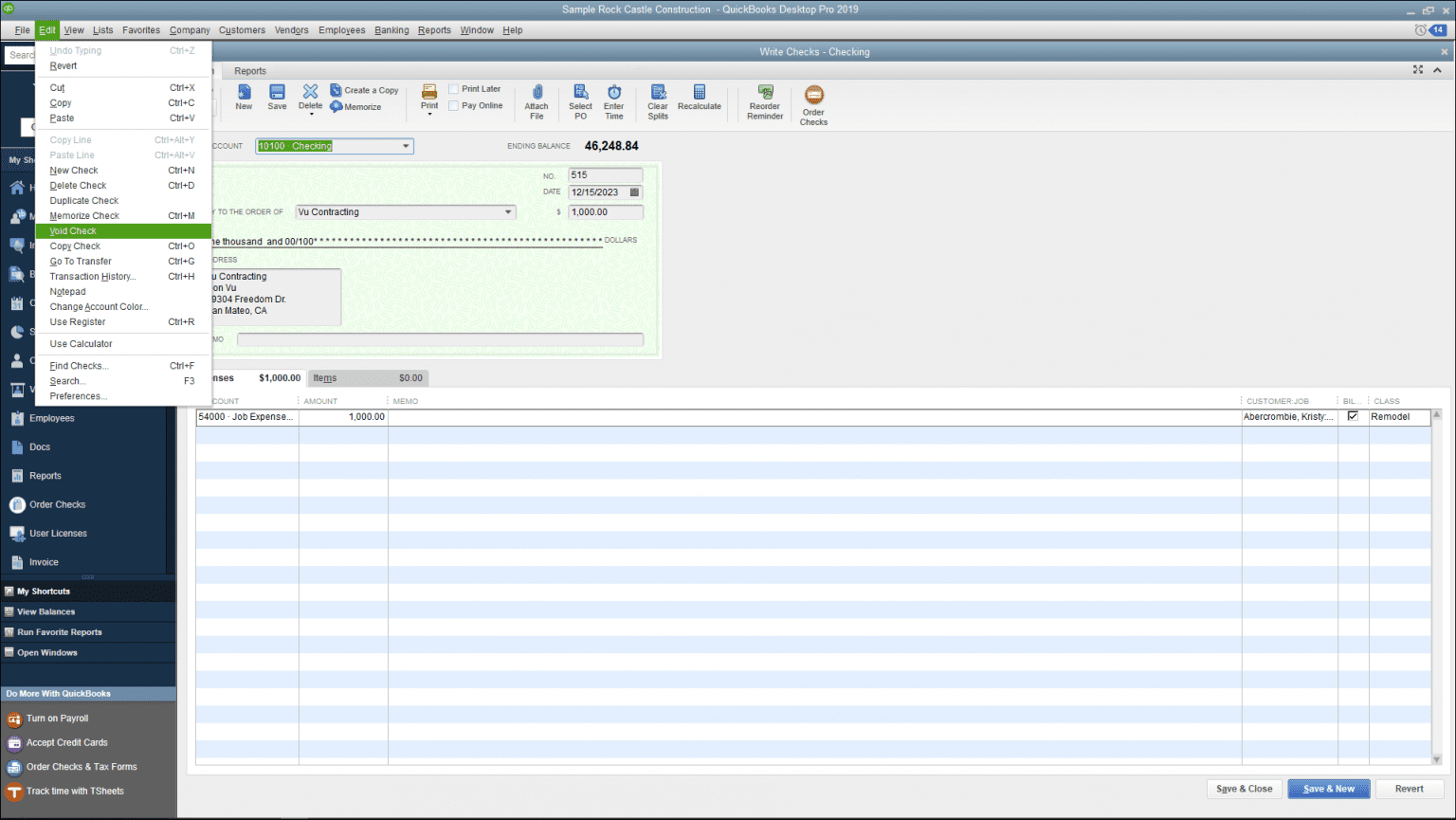how to reverse a voided check in quickbooks 2018 desktop